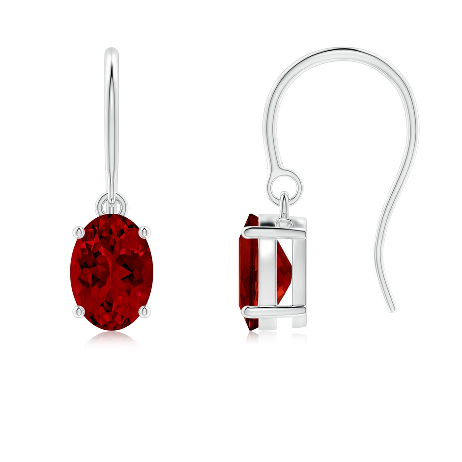 7x5mm Labgrown Lab-Grown Oval Ruby Solitaire Drop Earrings in White Gold 