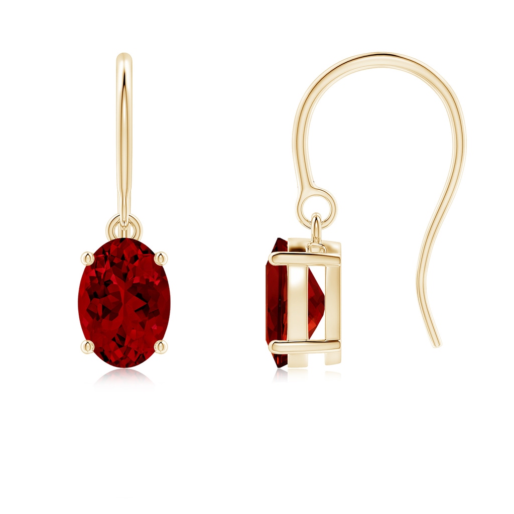 7x5mm Labgrown Lab-Grown Oval Ruby Solitaire Drop Earrings in Yellow Gold