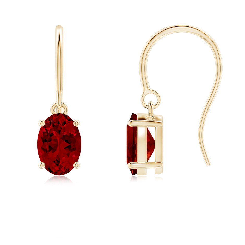 7x5mm Labgrown Lab-Grown Oval Ruby Solitaire Drop Earrings in Yellow Gold 