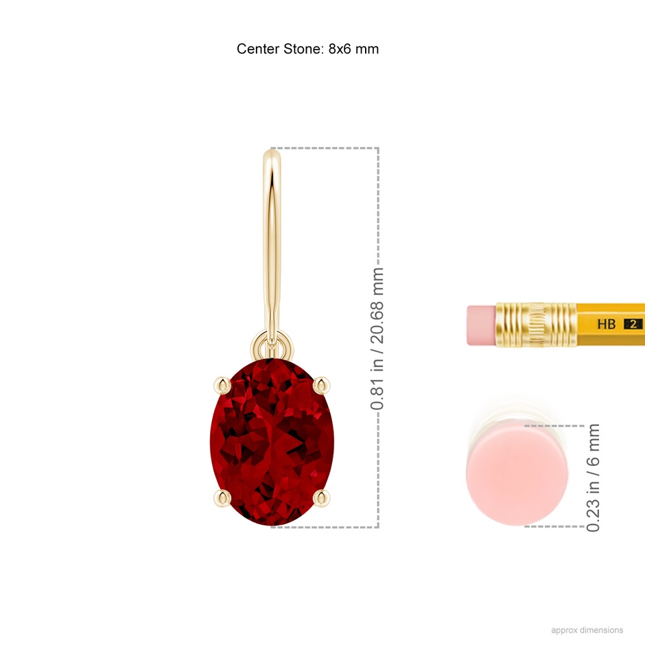 8x6mm Labgrown Lab-Grown Oval Ruby Solitaire Drop Earrings in 18K Yellow Gold ruler