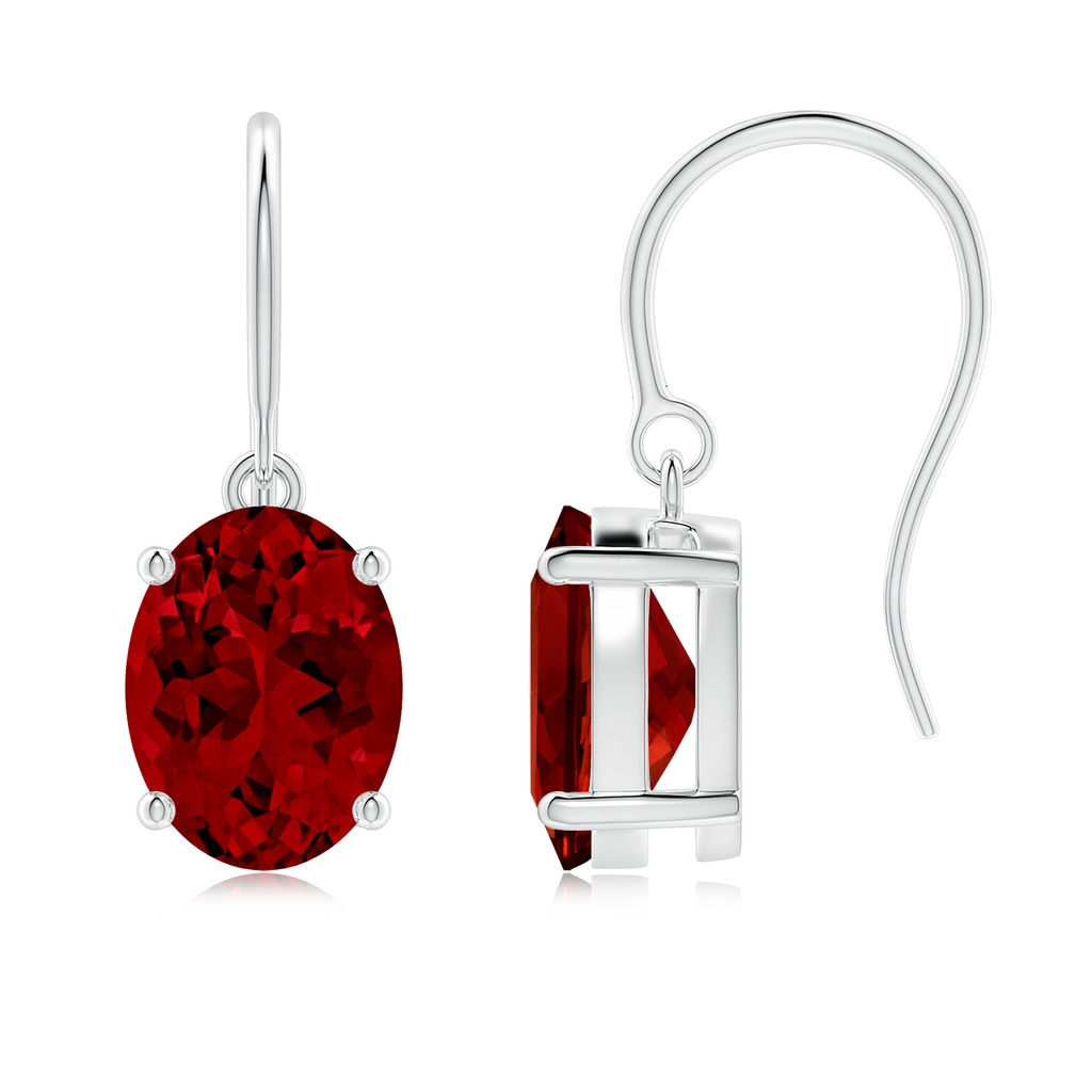 9x7mm Labgrown Lab-Grown Oval Ruby Solitaire Drop Earrings in White Gold