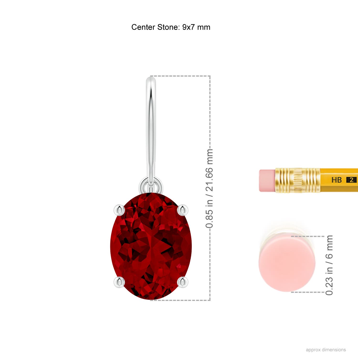 9x7mm Labgrown Lab-Grown Oval Ruby Solitaire Drop Earrings in White Gold - ruler