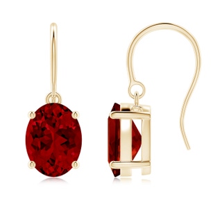 9x7mm Labgrown Lab-Grown Oval Ruby Solitaire Drop Earrings in Yellow Gold