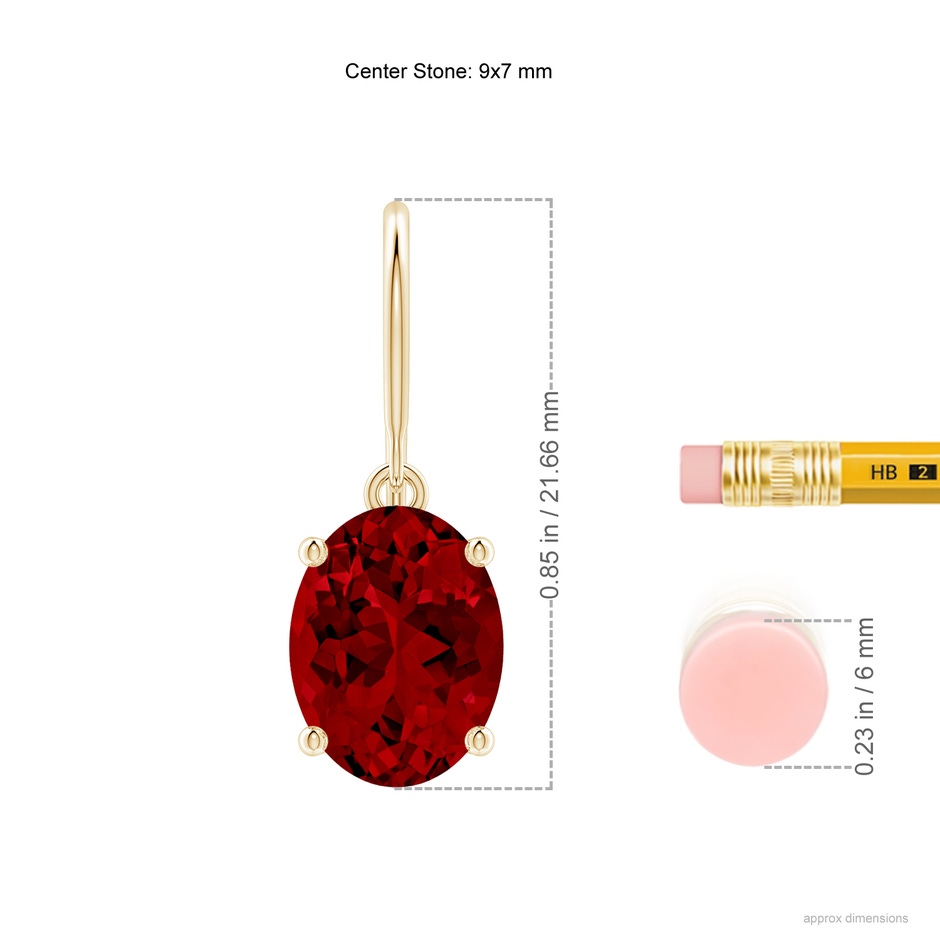 9x7mm Labgrown Lab-Grown Oval Ruby Solitaire Drop Earrings in Yellow Gold ruler