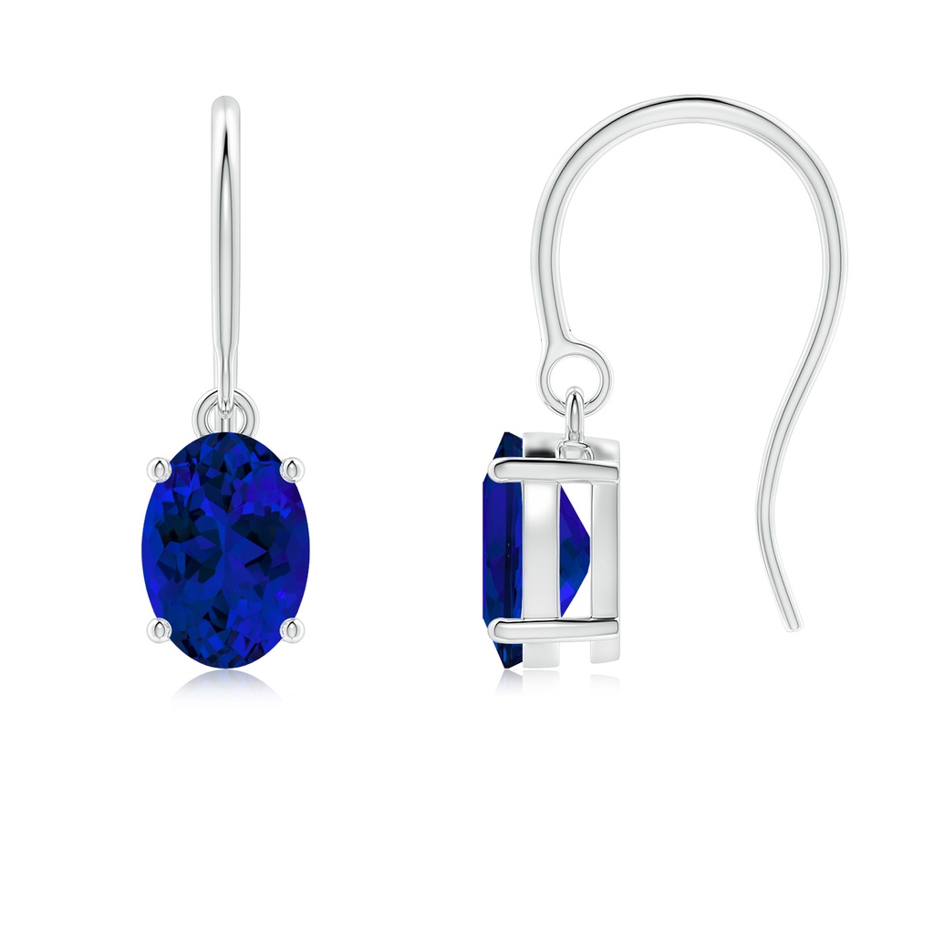 7x5mm Labgrown Lab-Grown Oval Blue Sapphire Solitaire Drop Earrings in White Gold