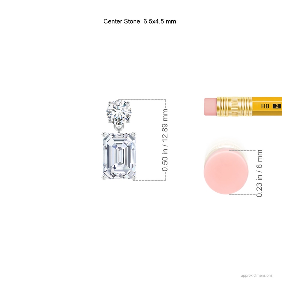 6.5x4.5mm FGVS Lab-Grown Emerald-Cut Diamond Drop Earrings in P950 Platinum ruler