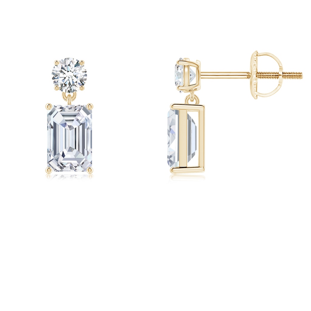 6x4mm FGVS Lab-Grown Emerald-Cut Diamond Drop Earrings in Yellow Gold