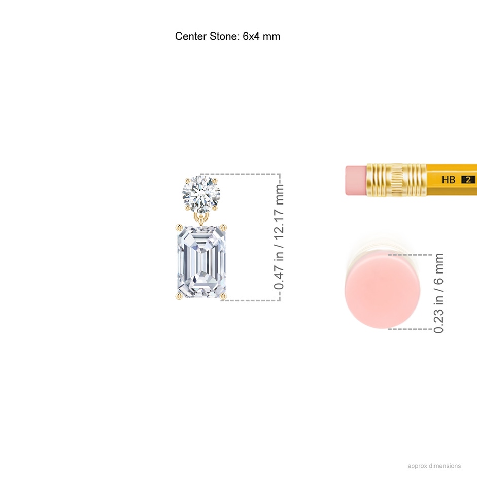 6x4mm FGVS Lab-Grown Emerald-Cut Diamond Drop Earrings in Yellow Gold ruler