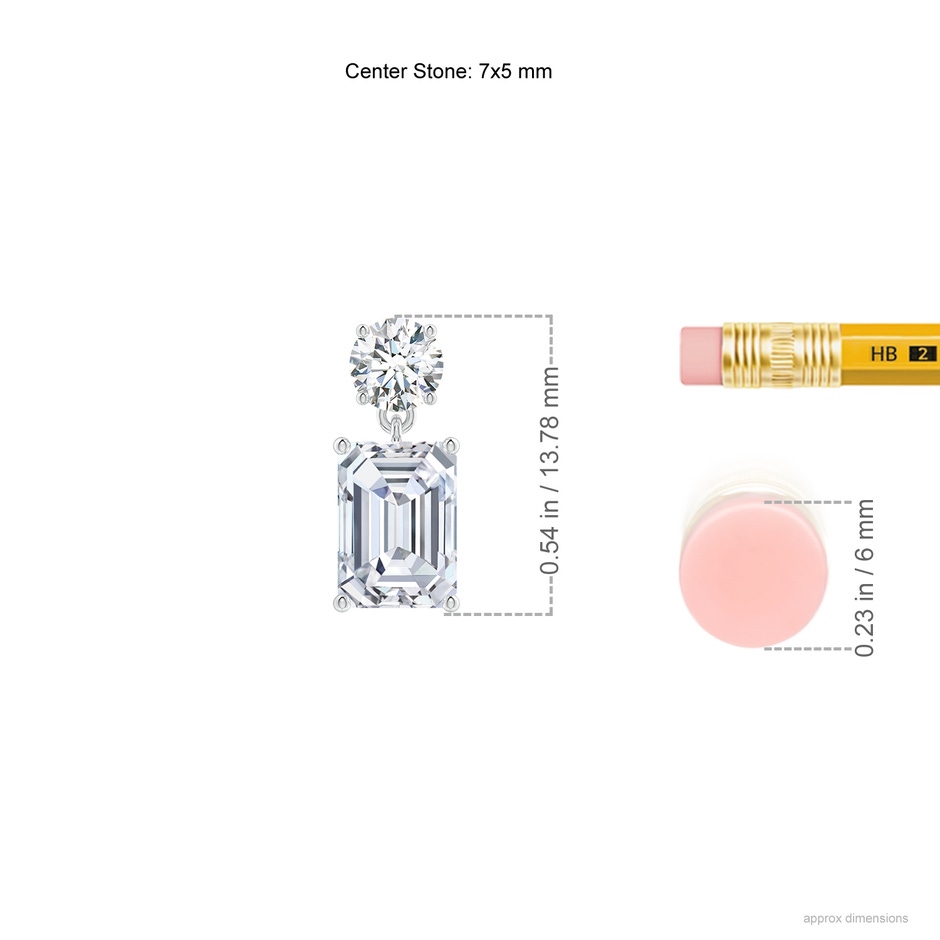 7x5mm FGVS Lab-Grown Emerald-Cut Diamond Drop Earrings in P950 Platinum ruler