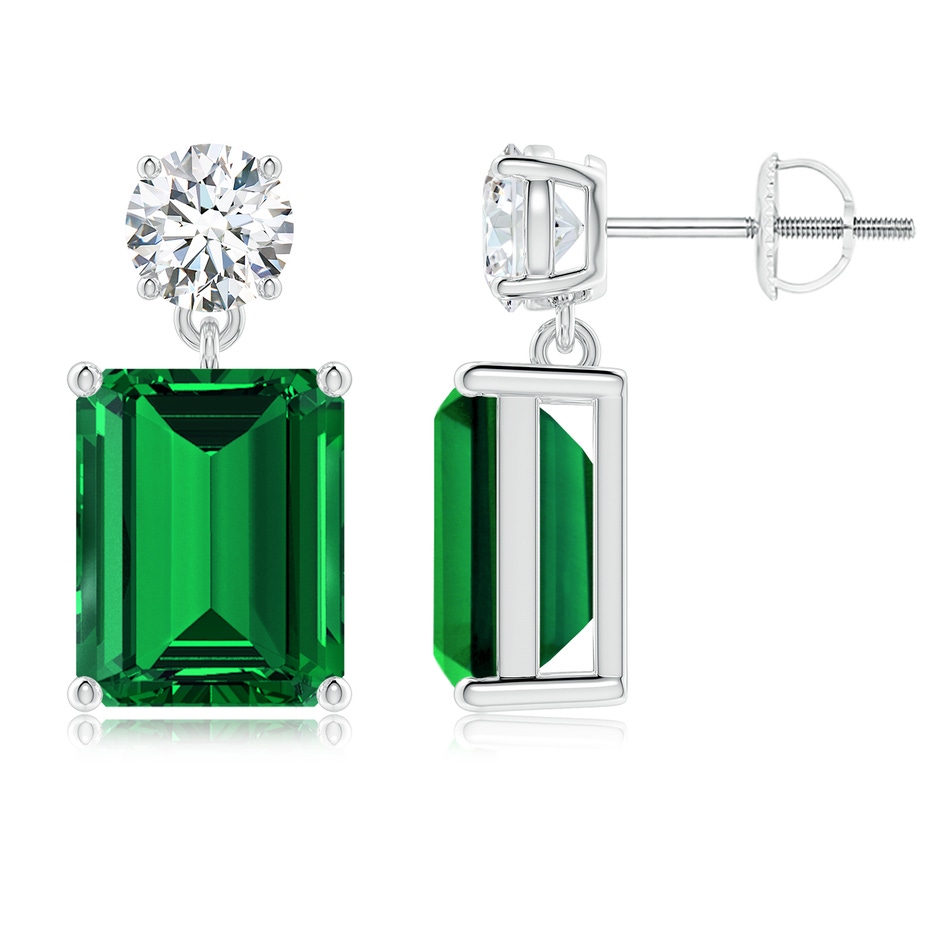 10x8mm Labgrown Lab-Grown Emerald-Cut Emerald Drop Earrings with Lab Diamond in White Gold 