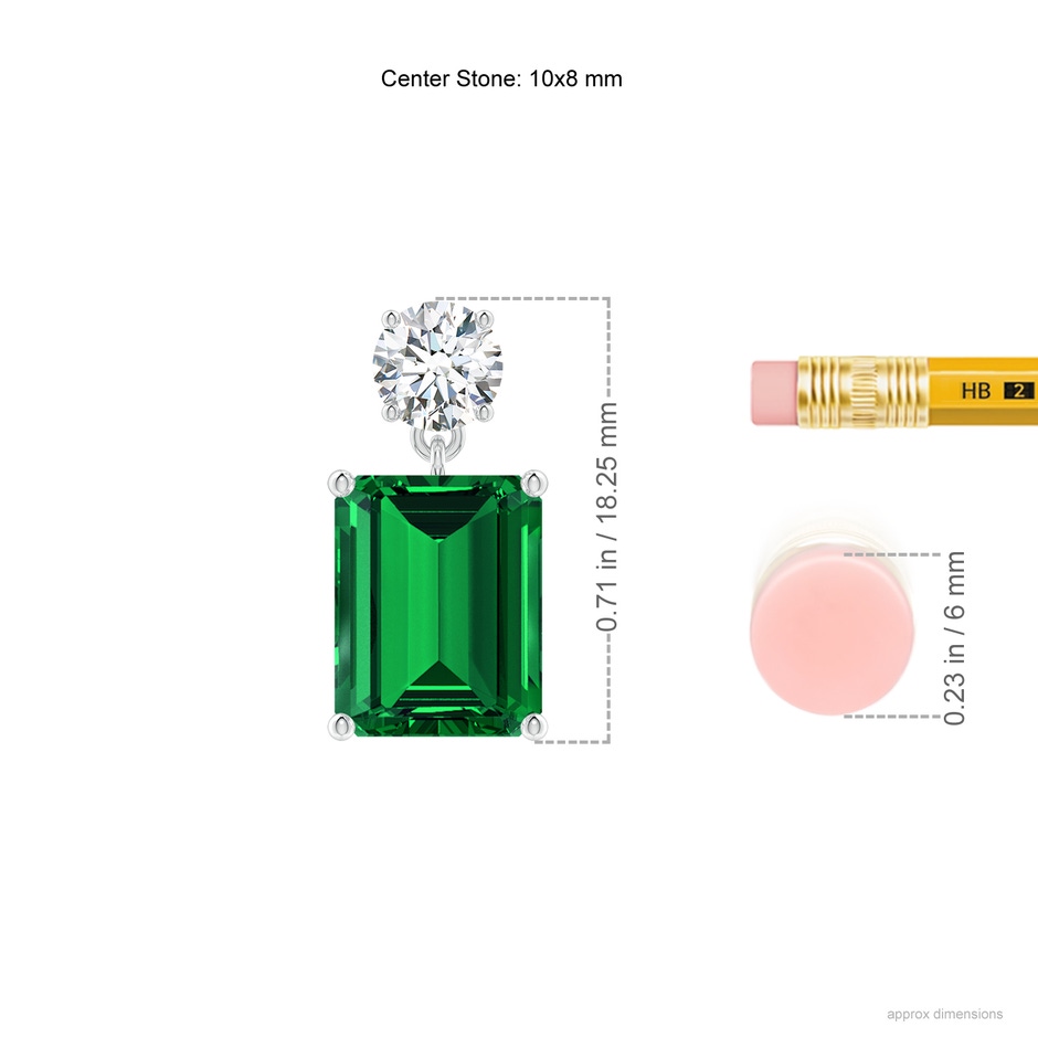 10x8mm Labgrown Lab-Grown Emerald-Cut Emerald Drop Earrings with Lab Diamond in White Gold ruler