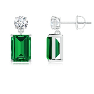 8x6mm Labgrown Lab-Grown Emerald-Cut Emerald Drop Earrings with Lab Diamond in P950 Platinum