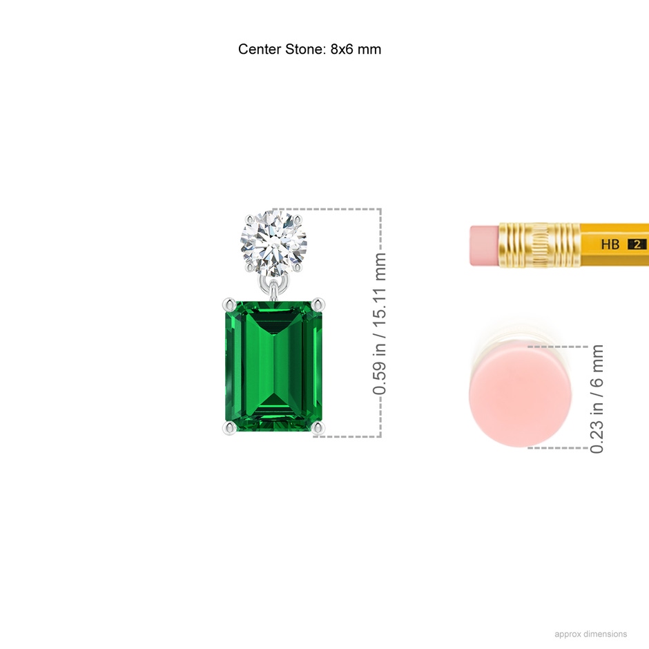 8x6mm Labgrown Lab-Grown Emerald-Cut Emerald Drop Earrings with Lab Diamond in White Gold ruler