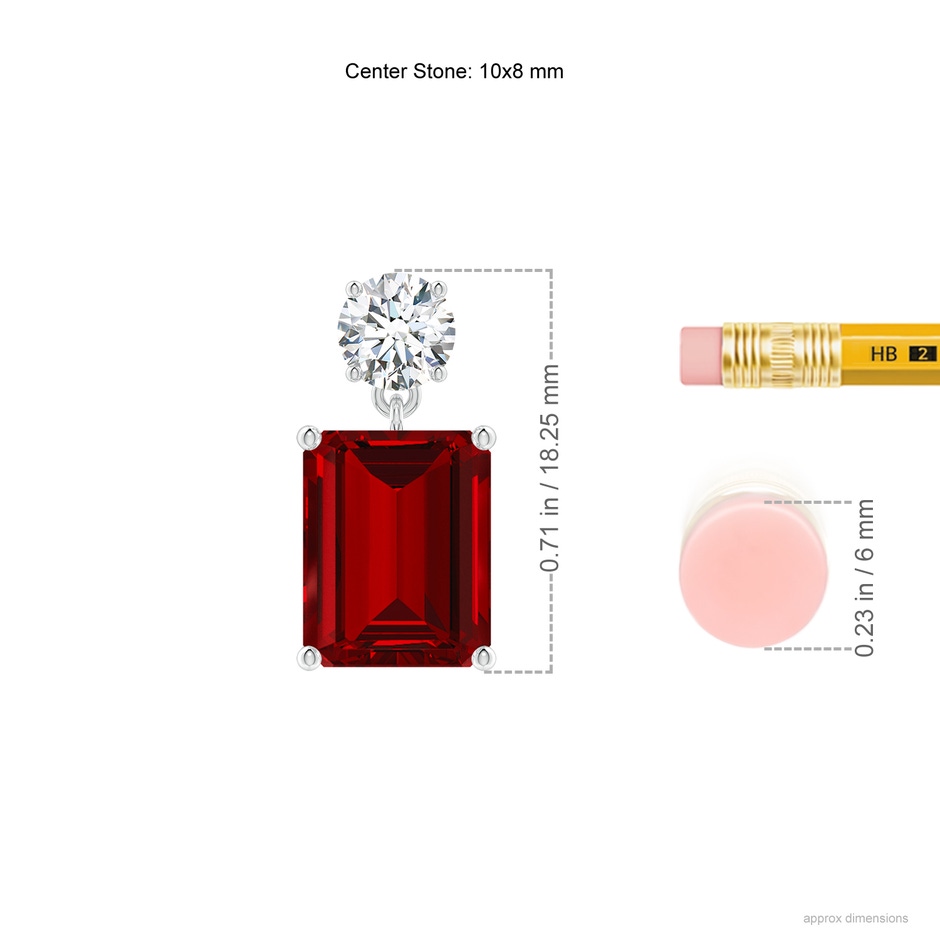 10x8mm Labgrown Lab-Grown Emerald-Cut Ruby Drop Earrings with Lab Diamond in P950 Platinum ruler
