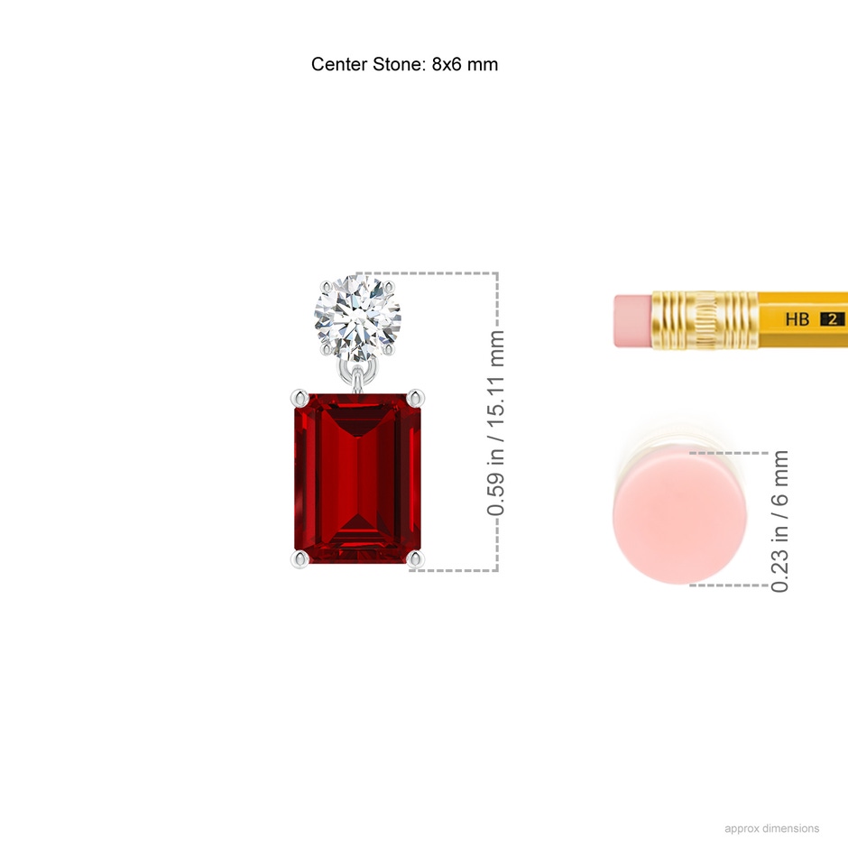 8x6mm Labgrown Lab-Grown Emerald-Cut Ruby Drop Earrings with Lab Diamond in 18K White Gold ruler