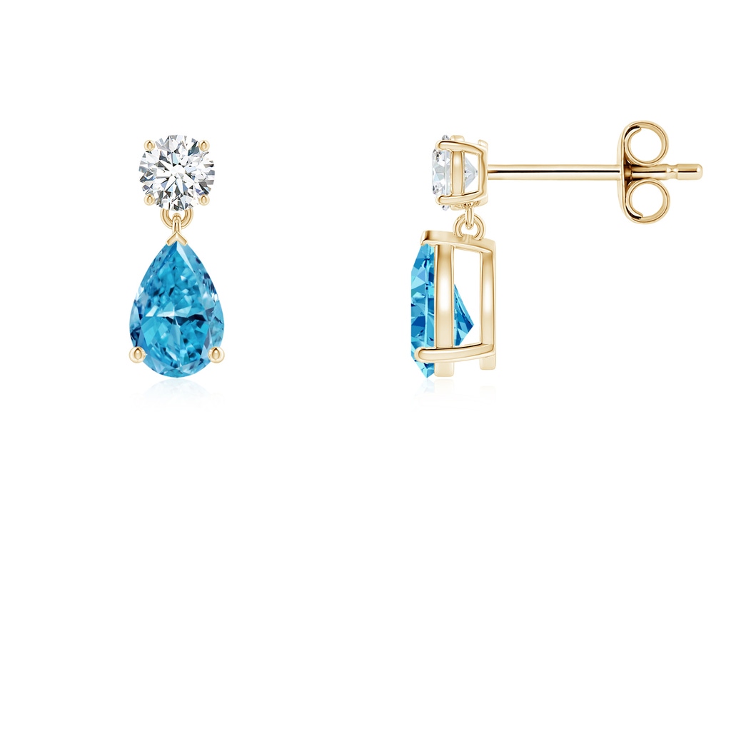 6x4mm Labgrown Pear-Shaped Lab-Grown Fancy Intense Blue Diamond Drop Earrings in Yellow Gold