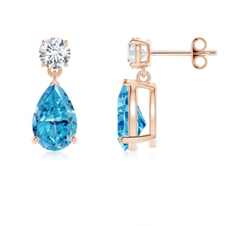 9.5x6mm Labgrown Pear-Shaped Lab-Grown Fancy Intense Blue Diamond Drop Earrings in Rose Gold