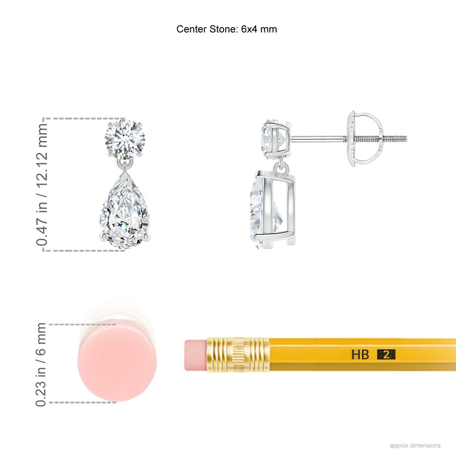 6x4mm FGVS Lab-Grown Pear-Shaped Diamond Drop Earrings in 18K White Gold ruler