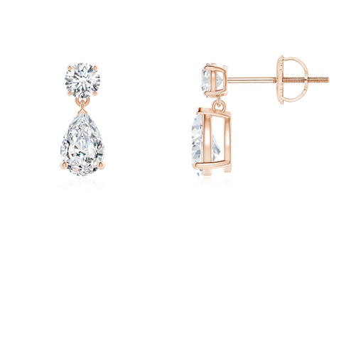 6x4mm FGVS Lab-Grown Pear-Shaped Diamond Drop Earrings in Rose Gold