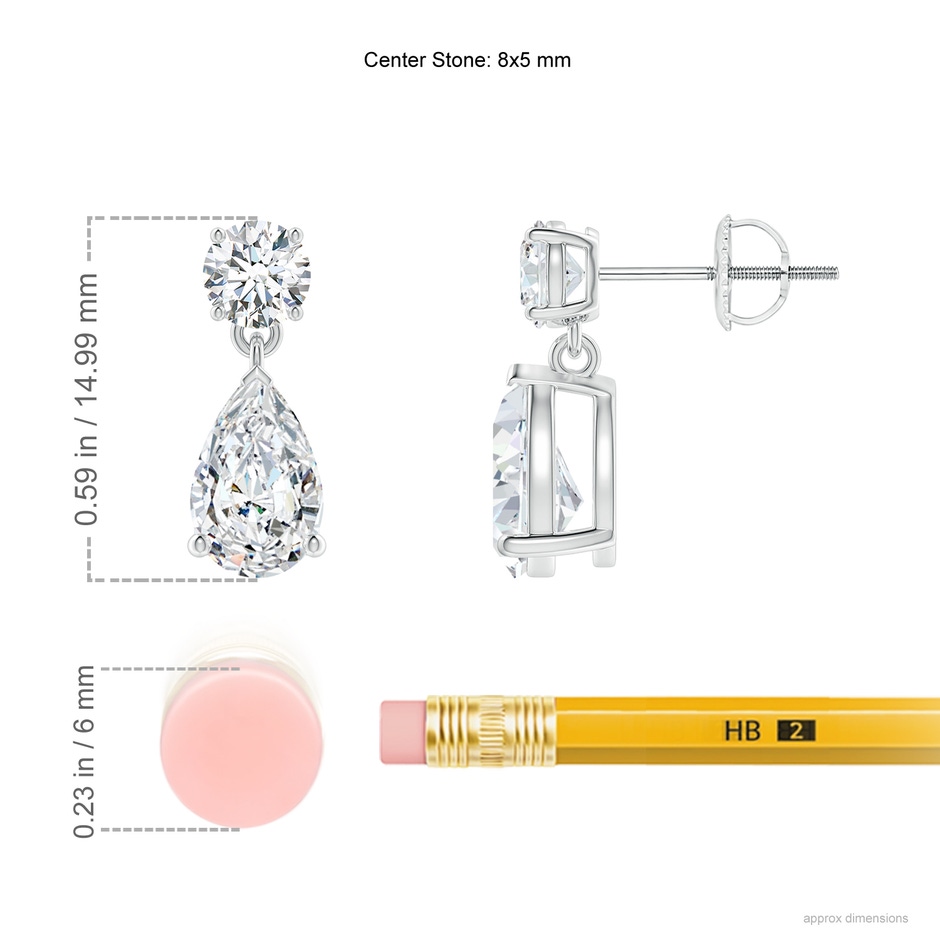 8x5mm FGVS Lab-Grown Pear-Shaped Diamond Drop Earrings in 9K White Gold ruler