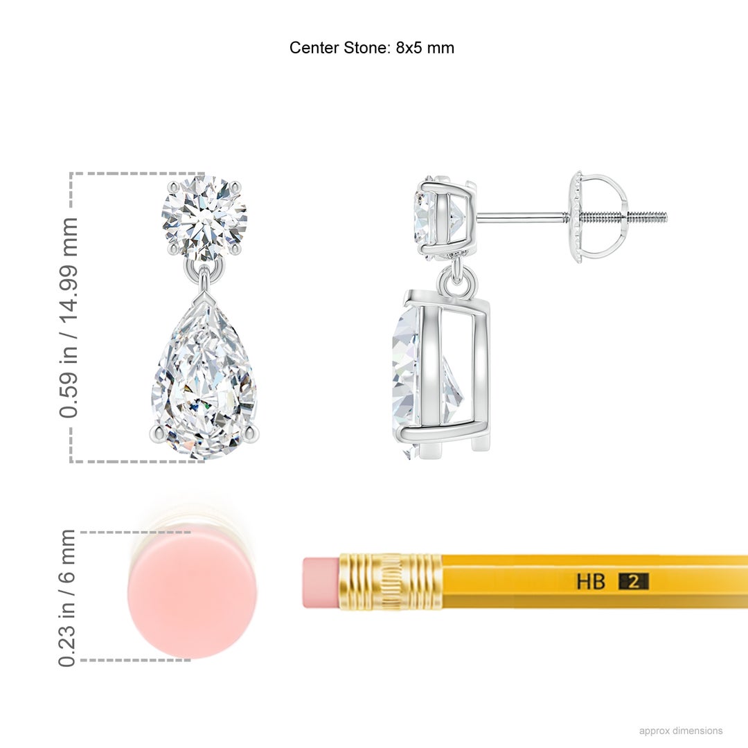 8x5mm FGVS Lab-Grown Pear-Shaped Diamond Drop Earrings in White Gold - ruler