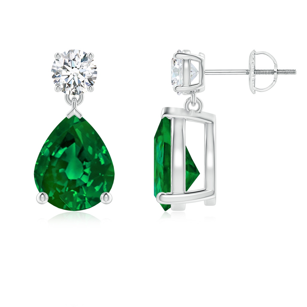 10x8mm Labgrown Lab-Grown Pear-Shaped Emerald Drop Earrings with Lab Diamond in P950 Platinum