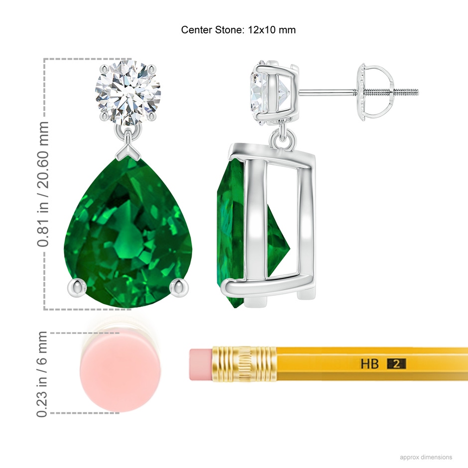 12x10mm Labgrown Lab-Grown Pear-Shaped Emerald Drop Earrings with Lab Diamond in P950 Platinum ruler