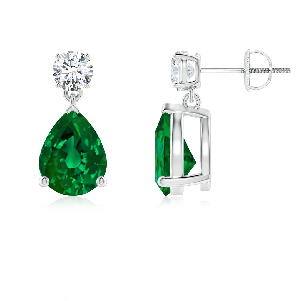 9x7mm Labgrown Lab-Grown Pear-Shaped Emerald Drop Earrings with Lab Diamond in White Gold