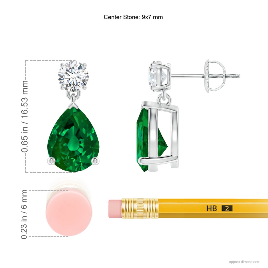 9x7mm Labgrown Lab-Grown Pear-Shaped Emerald Drop Earrings with Lab Diamond in White Gold ruler