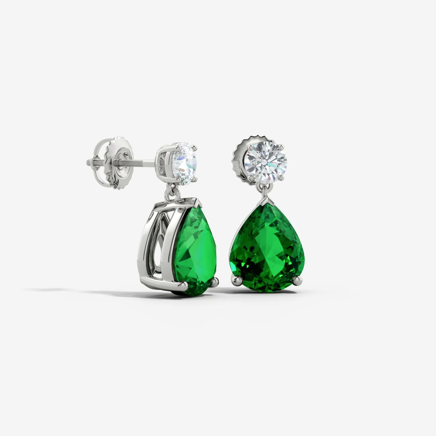 Lab-Grown Pear-Shaped Emerald Drop Earrings with Lab Diamond