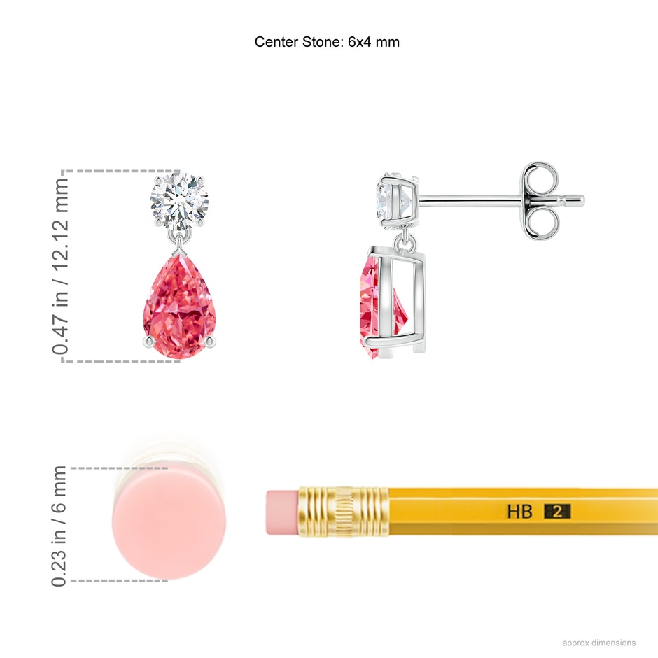 6x4mm Labgrown Pear-Shaped Lab-Grown Fancy Intense Pink Diamond Drop Earrings in P950 Platinum ruler