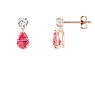 6x4mm Labgrown Pear-Shaped Lab-Grown Fancy Intense Pink Diamond Drop Earrings in Rose Gold