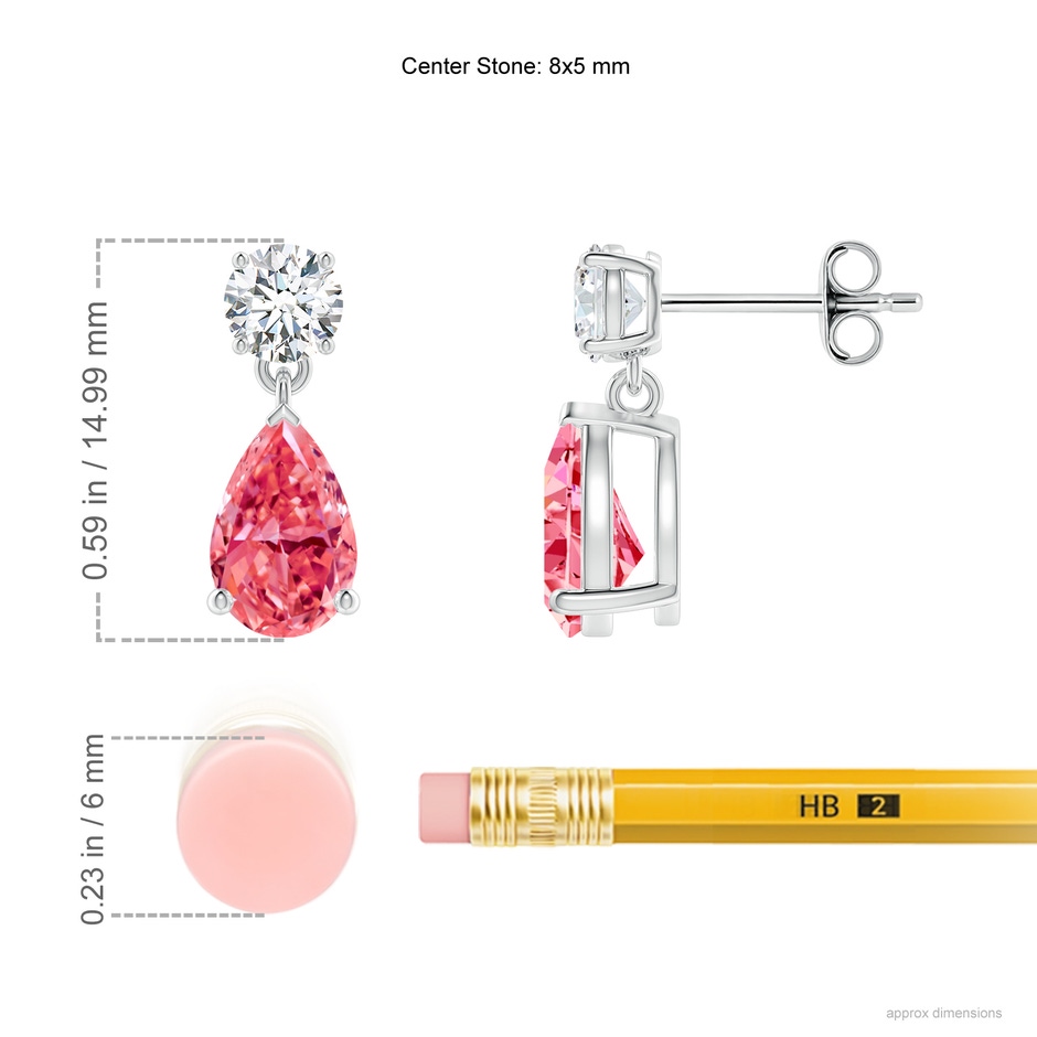 8x5mm Labgrown Pear-Shaped Lab-Grown Fancy Intense Pink Diamond Drop Earrings in P950 Platinum ruler