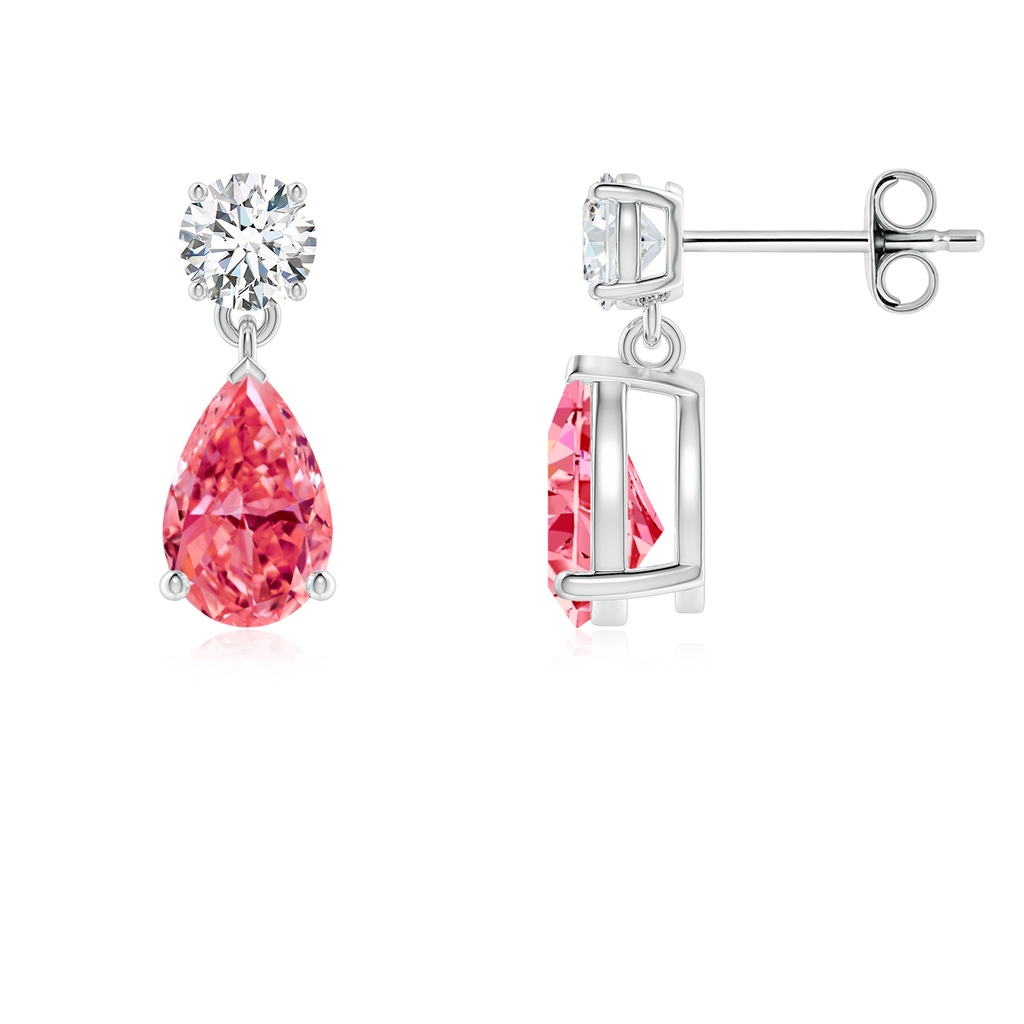 8x5mm Labgrown Pear-Shaped Lab-Grown Fancy Intense Pink Diamond Drop Earrings in White Gold