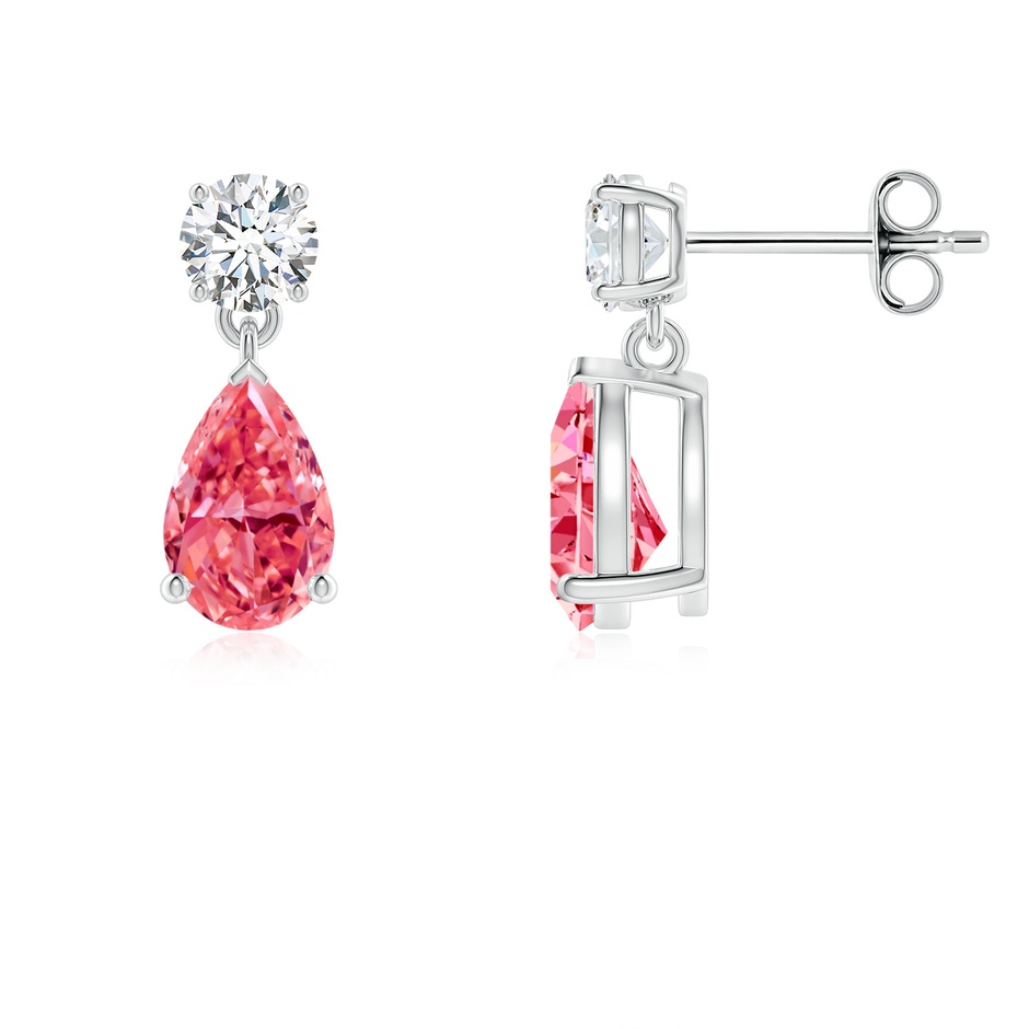 8x5mm Labgrown Pear-Shaped Lab-Grown Fancy Intense Pink Diamond Drop Earrings in White Gold 