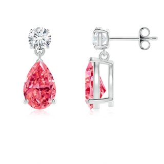 9.5x6mm Labgrown Pear-Shaped Lab-Grown Fancy Intense Pink Diamond Drop Earrings in P950 Platinum