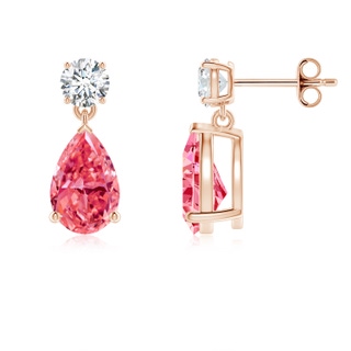 9.5x6mm Labgrown Pear-Shaped Lab-Grown Fancy Intense Pink Diamond Drop Earrings in Rose Gold