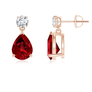 9x7mm Labgrown Lab-Grown Pear-Shaped Ruby Drop Earrings with Lab Diamond in 10K Rose Gold