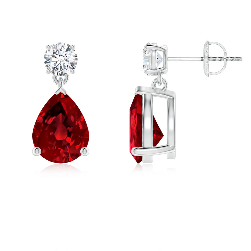 9x7mm Labgrown Lab-Grown Pear-Shaped Ruby Drop Earrings with Lab Diamond in White Gold