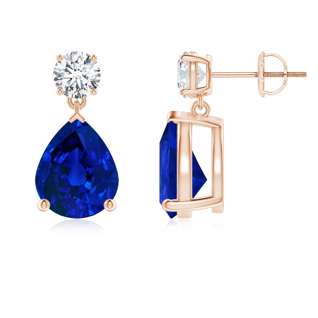 10x8mm Labgrown Lab-Grown Pear-Shaped Blue Sapphire Drop Earrings with Lab Diamond in Rose Gold