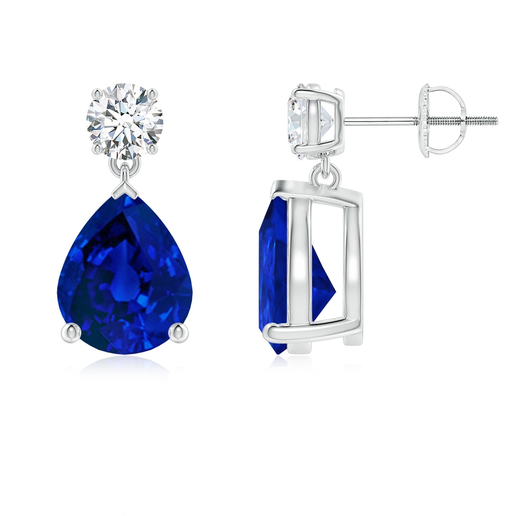 10x8mm Labgrown Lab-Grown Pear-Shaped Blue Sapphire Drop Earrings with Lab Diamond in White Gold