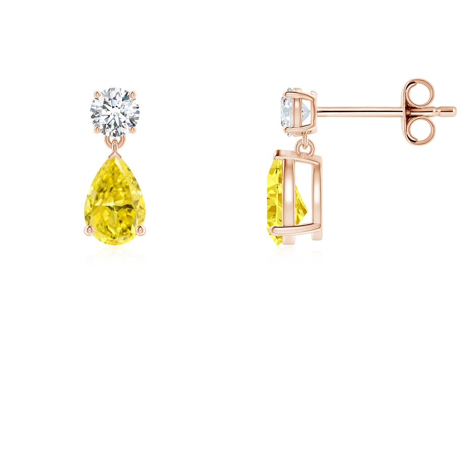 6x4mm Labgrown Pear-Shaped Lab-Grown Fancy Intense Yellow Diamond Drop Earrings in Rose Gold 