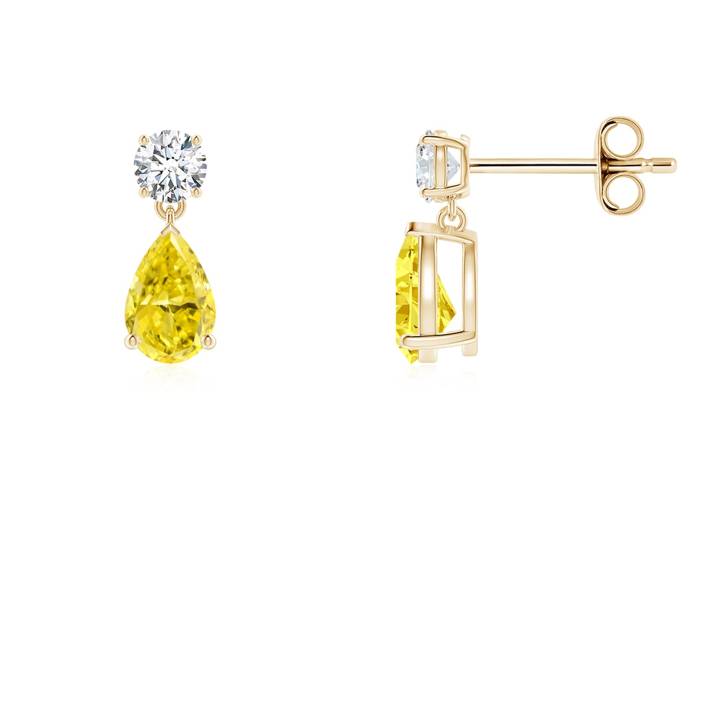 6x4mm Labgrown Pear-Shaped Lab-Grown Fancy Intense Yellow Diamond Drop Earrings in Yellow Gold