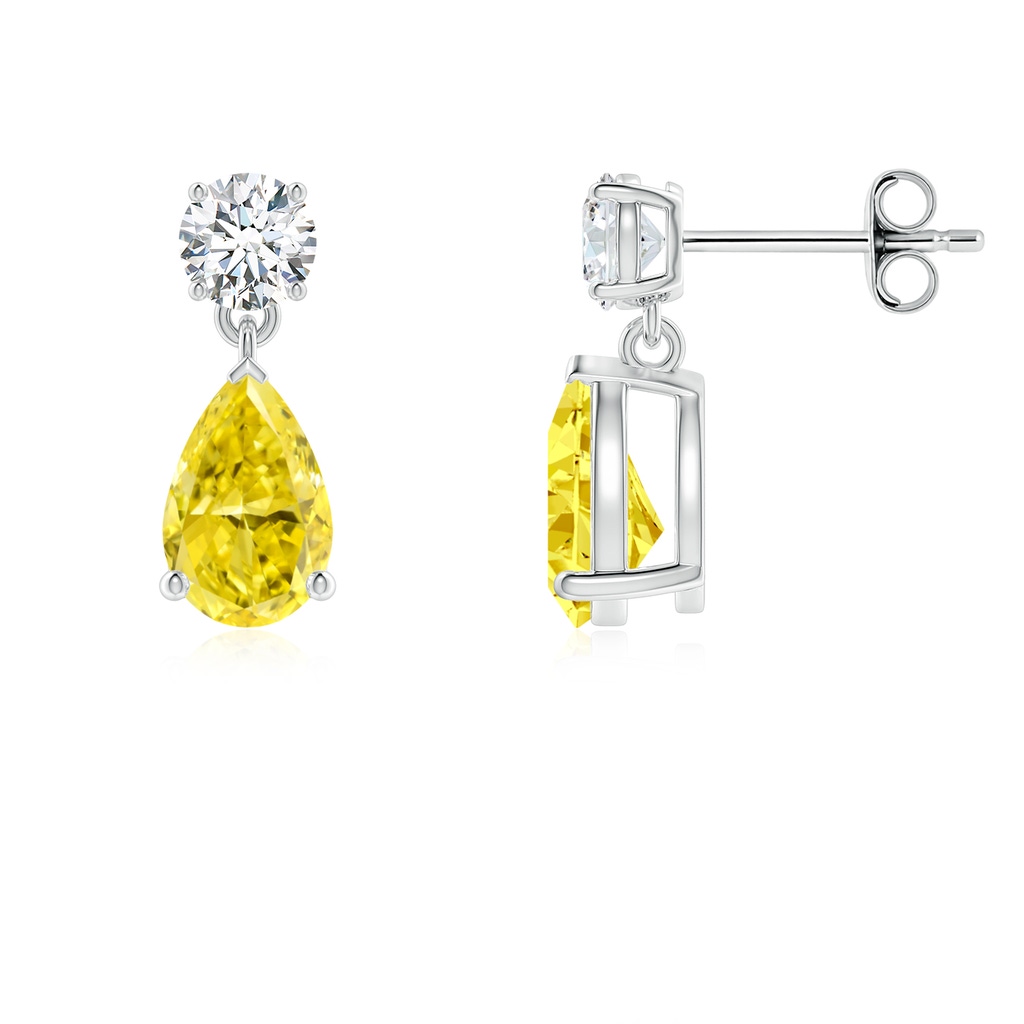 8x5mm Labgrown Pear-Shaped Lab-Grown Fancy Intense Yellow Diamond Drop Earrings in White Gold