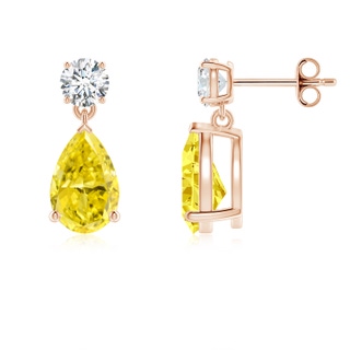 9.5x6mm Labgrown Pear-Shaped Lab-Grown Fancy Intense Yellow Diamond Drop Earrings in Rose Gold