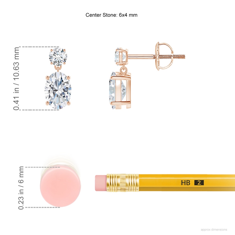 6x4mm FGVS Lab-Grown Oval Diamond Drop Earrings in Rose Gold ruler
