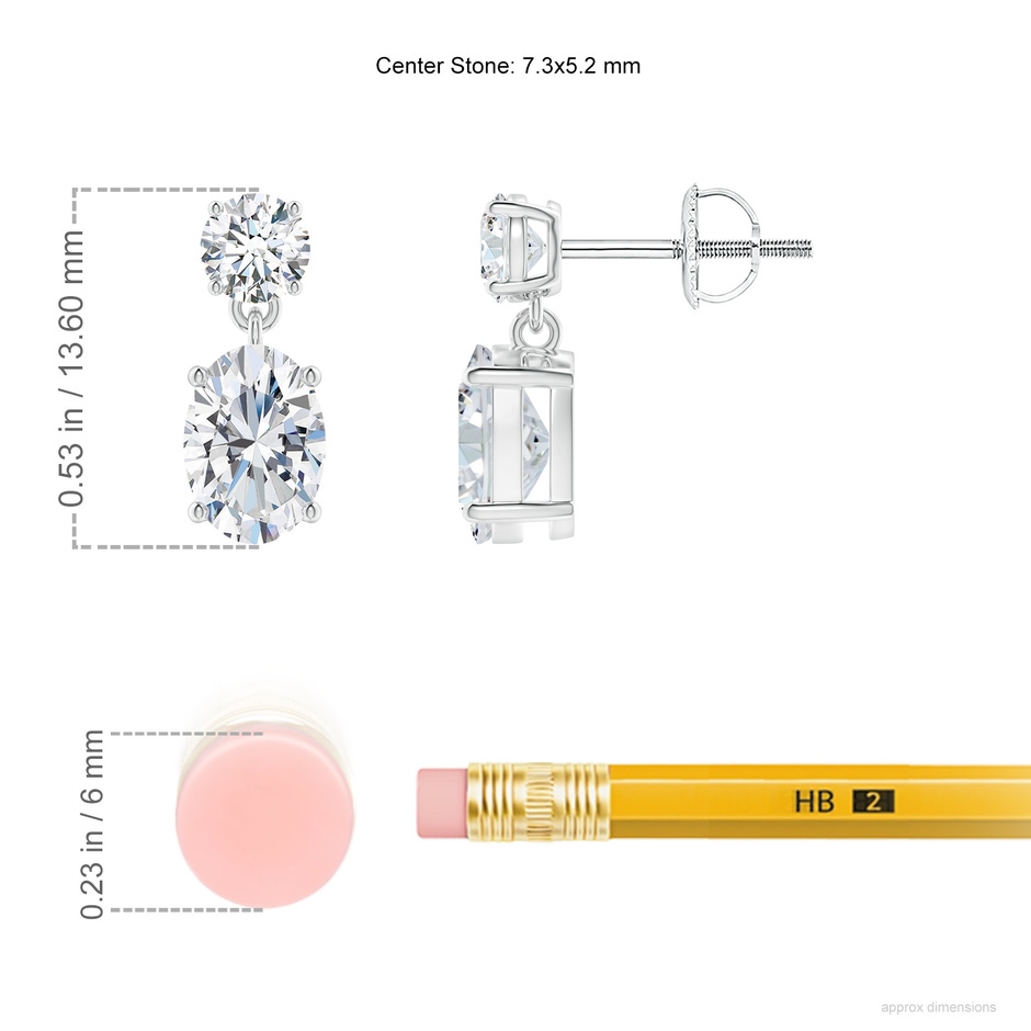 7.3x5.2mm FGVS Lab-Grown Oval Diamond Drop Earrings in White Gold ruler