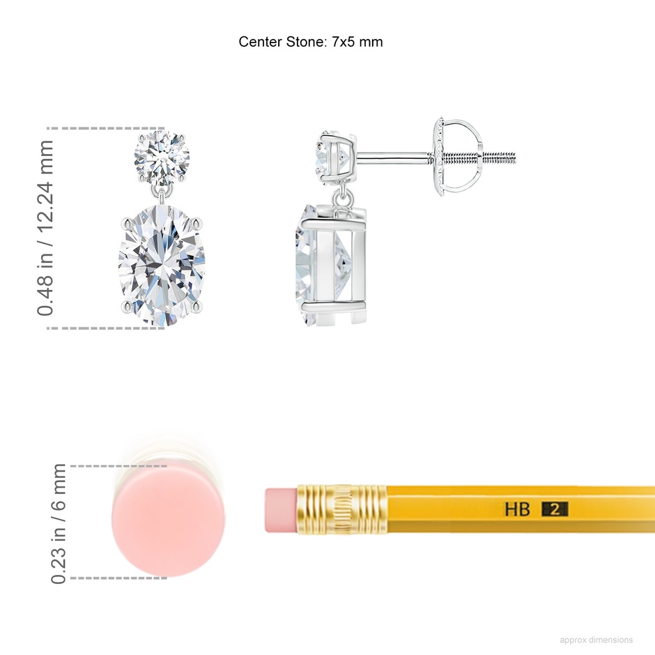 7x5mm FGVS Lab-Grown Oval Diamond Drop Earrings in White Gold ruler