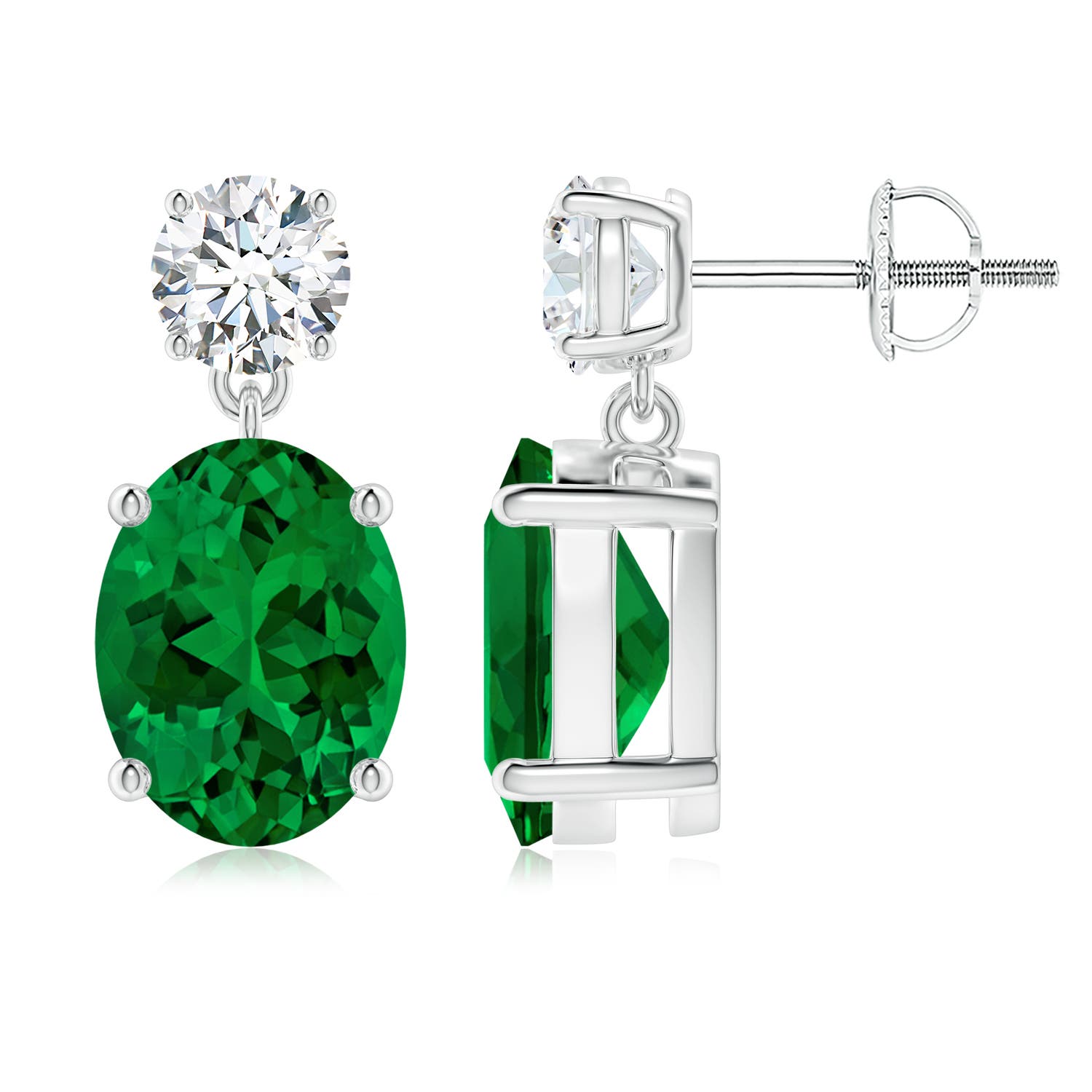 10x8mm Labgrown Lab-Grown Oval Emerald Drop Earrings with Lab Diamond in P950 Platinum