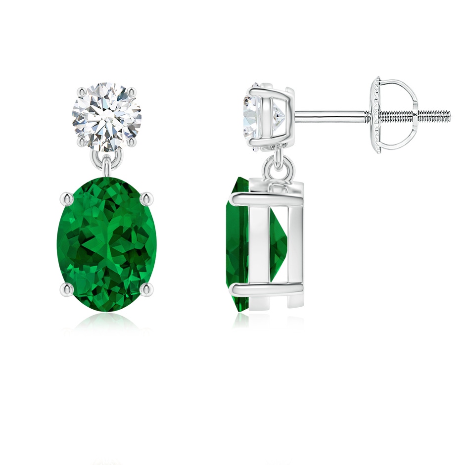 8x6mm Labgrown Lab-Grown Oval Emerald Drop Earrings with Lab Diamond in P950 Platinum 
